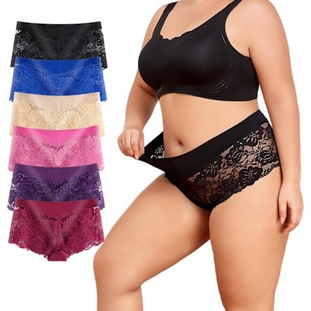 2025 Senaste Modell Damunderkläder Normal & Plus Storlek Spets Boyshort Trosor Cheeky Trosor för Damer, 6-pack Storlek S-5XL 9144