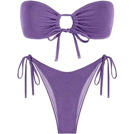 WJSM Dame Bandeau Bikini Sæt Binde Side Badetøj O Ring Cinched Stropløs Badedragt Halter Todelt Badedragt