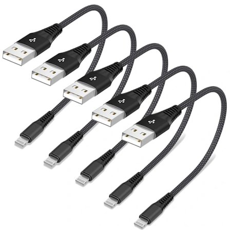 QU-5-pakning kort Lightning-kabel (20 cm). iPhone hurtigladekabel USB