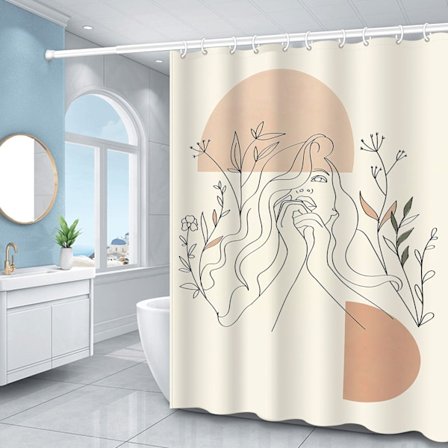 Bruseforhæng Kvinde Abstrakt Moderne Kunst 180x180 cm med 12 Kroge til Badekar Badeforhæng Polyesterstof Anti-Mildew Print