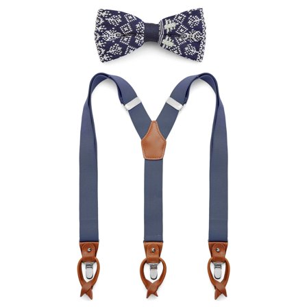 Set con papillon natalizio pre-annodato e bretelle blu navy per uomini - Set di papillon