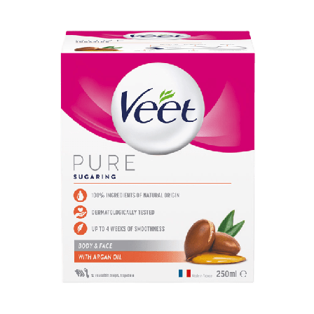 Veet Pure Sugaring med Argan Olja Kropp & Ansikte Hårborttagning Dam 200 ML