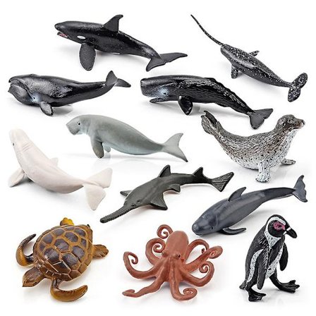 12 st Mini Sea Leksaker för Barn Plast Havsdjur Dock Simulation Havsdjur Figurer Modell Present till Barn Present