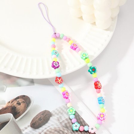 Små friske farverige perler tilbehør mobiltelefon etui pynt, farverige blomster bjørn mobiltelefon kæde