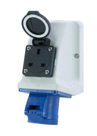 Garo UI 216-6 S+RU/UIFG Stikkontakt IP44, 3-polet, 16 A Britisk schuko, blå, 6 h, Stikkontakter & kabler