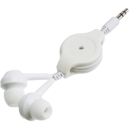 Retraktil headset i-örat hörlurar dubbla öronsnäckor mikrofon trådbundna hörlurar 3,5 mm (vit)