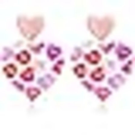 Rosa hjerteformede øredobber for kvinner, lette doble hjerteformede hengende øredobber, unike rosa røde hjerteformede statement-øredobber