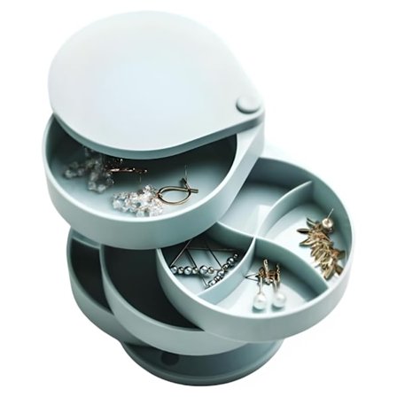 Roterende smykkeskrin - oppbevaringsboks for tilbehør - ring, halskjede, armbånd display stand - 4 lag (havblå)
