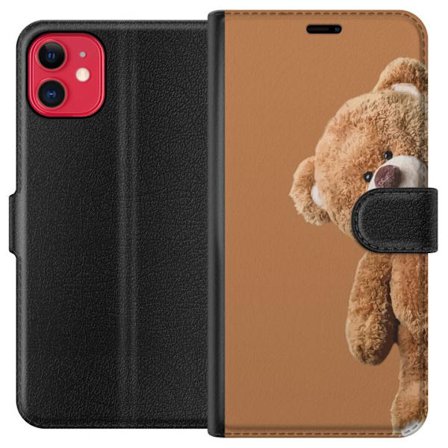 Kompatibel Tegnebogsetui til Apple Apple iPhone 11 Bjørnen titter frem på brun baggrund sød minimalistisk design med varme sikkerhed og legende ton