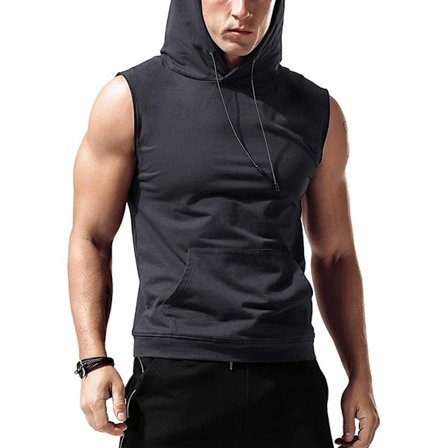 AVEKI Herre Workout Hooded Tank Tops Ærmeløs Gym Hoodies Bodybuilding Muskel Ærmeløs T-Shirts, Dyb Grå, XXL