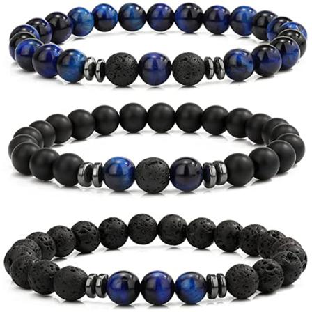 Frostet vulkansk stein blå tigerøye 3 stykker 8mm perle armbånd