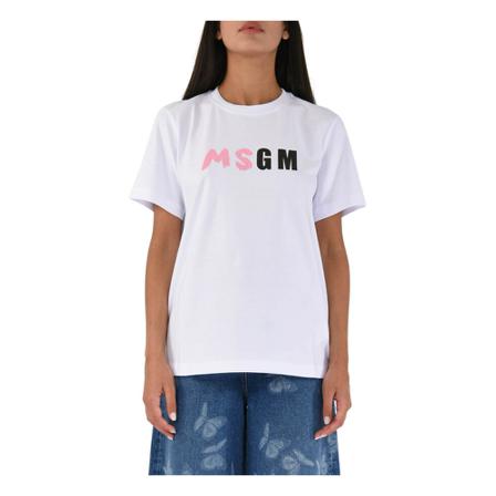 Msgm, T-shirt with Logo Wit, Dames, Maat:M