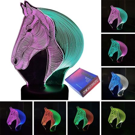 Häst LED 3D Illusion Optisk Nattlampa USB Multi Color La