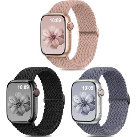 3-pack vävda Solo Loop-band kompatibla med Apple Watch-armband 40 mm 38 mm 41 mm för kvinnor och män, justerbart nylonstretchigt elastiskt 