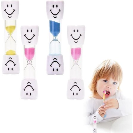 (4 stk) Barnetimeglass Timeglass Kjøkken Timer Smiley Sand Timer Klokke Timer Barne Tannbørste Timer