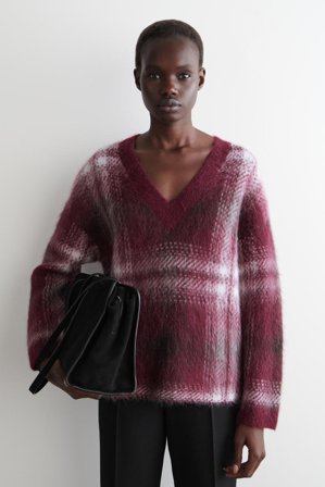 COS Women's Checked Alpaca-Blend Jumper in Red