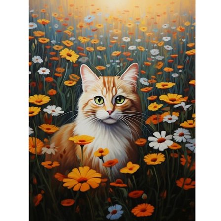 Katte i Blomster Diamantmaleri Sæt: 5D Runde Diamanter, Bedårende Design, Premium Diamanter, DIY Broderi til Soveværelsesindretning