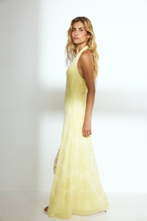 NA-KD Robe longue dos nu effet dévoré - Robe ras de cou - Jaune - S