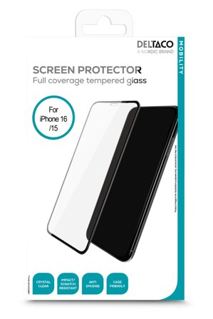 Deltaco Screen protector, iPhone 15/16 (6.1"), 2.5D full coverage