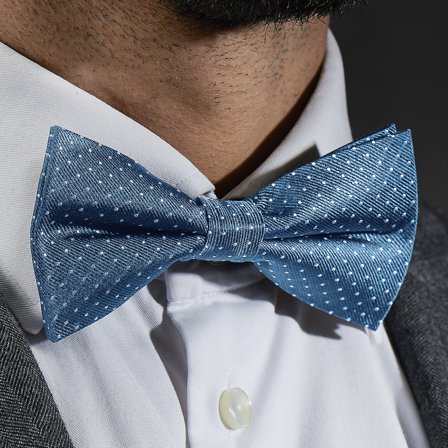 Blue Polka Dot Silk Pre-Tied Bow Tie for Men - Pre-tied bow ties