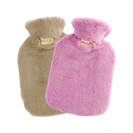 Camel Rosa-Varmtvannsflaske, 2L Stor Kapasitet Naturgummi Varmtvannsflaske med Mykt Plysjtrekk - Camel, Rosa, Grå, Varmtvanns Termos for