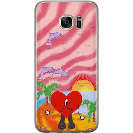 Kompatibelt Mobildeksel til Samsung Galaxy S7 edge Bad Bunny i en fargerik quiltet jakke med hjertemønster og solbriller i moderne gatestil