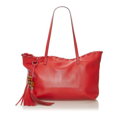 Gucci Vintage Pre-owned Bamboo Leather Tote Taske Rød, Dame Vintage Tasker, Størrelse: ONE Size
