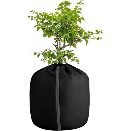 Lollanda Plantebeskyttelse til Vinter – Frostbeskyttelse med Snøre og Lynlås i Sort Oxford-stof, Genanvendelig til Udendørsplanter, Frugttræer og 