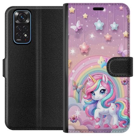 Kompatibel Tegnebogsetui til Xiaomi Redmi Note 11 Magisk enhjørning med regnbue manke, stjerner og sommerfugle mod en pastelfarvet himmel med skyer