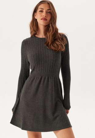 ONLY - Onlfia Ls Cable Dress Nca Knt - Dark Grey Melange - Kläder - - Bubbleroom