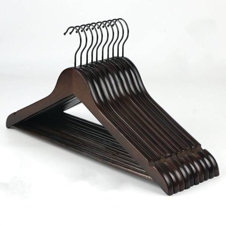 Svart kleshenger i tre, 5-pakning, med sklisikre hakk, sklisikker buksebar, 360° dreibar krok, for dresser, skjorter, jakker, trefarge