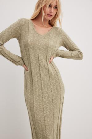 NA-KD Robe mi-longue en maille à larges côtes - Robes Pull - Vert - XX-Small
