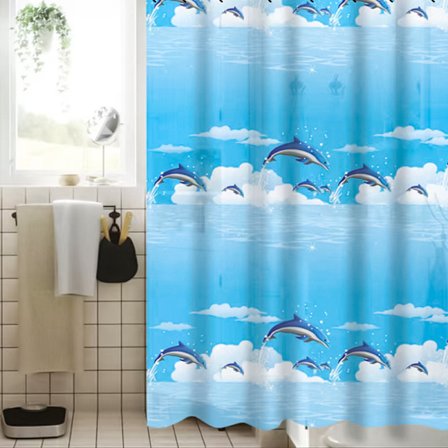 Duschdraperi Havsblå 150x180cm Delfin Duschdraperi med Krokar, Vattentätt Polyester Anti-Mögel Badrum
