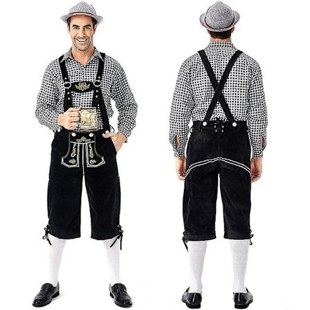 (Skjorte+bukser+hat) Oktoberfest Beer an Lederhosen kostume Halloween Bayersk karnevalsfest Deluxe Cosplay Outfit Set