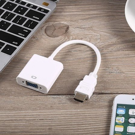 Vit HDMI Hane till VGA Hona Adapter Konverterare 1080p