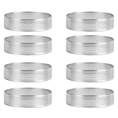 8 stk rustfritt stål terteform, varmebestandig perforert kake mousseform rund dobbeltrullet terte