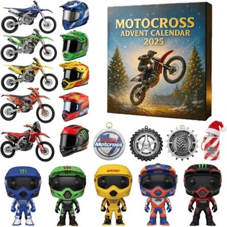 Motocross Adventskalender 2025, 24 dager nedtelling til jul med mini-motorsykler, 2D akryl motorsykkeldekor til juletre, racerfigurer og
