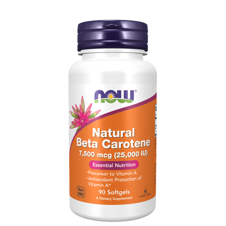 Vitaminer Now Foods NAT Betakaroten 25000 90 softgelkapsler - Bodyman.dk