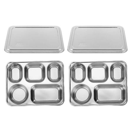 2 sett med delte tallerkener med fem ruter, oppbevaringstallerken med skillevegger, tallerkenholder, hjemmetallerken, sølv, 28X22CM Silver 28X22CM