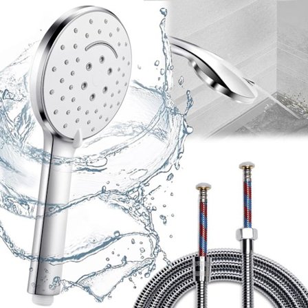 Brusehoved med 2m slange, brusebad håndbruser med kraftig jet Mo