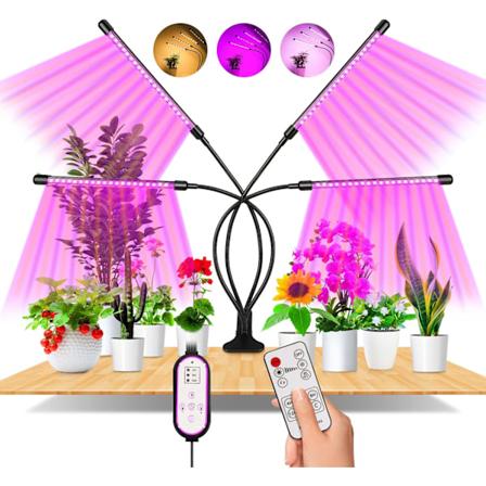 Grolys for innendørs planter, 80 LED-lys fullspektrum, 4 hoder plantelys med 10 dimbare nivåer, automatisk