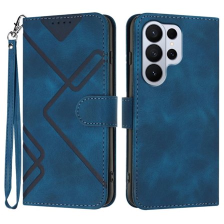 Samsung Galaxy S26 Ultra Plånboksfodral Konstläder Line Imprinted - Royal Blue