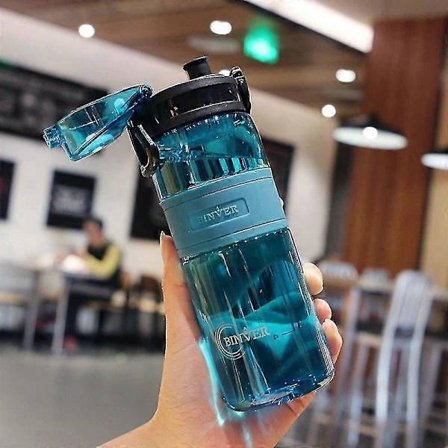 Praktisk sportsdrikkeflaske for studenter, bærbar vannbeholder i plast, par-krus med stor kapasitet - FARGE: Blå 500ml