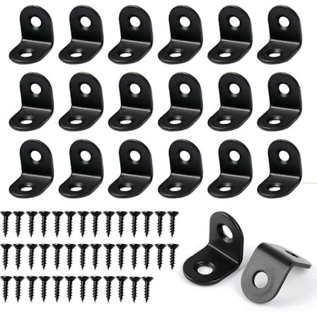 20 st L-formade vinkeljärn med 40 st skruvar, vinkeljärn i rostfritt stål för trä, svart