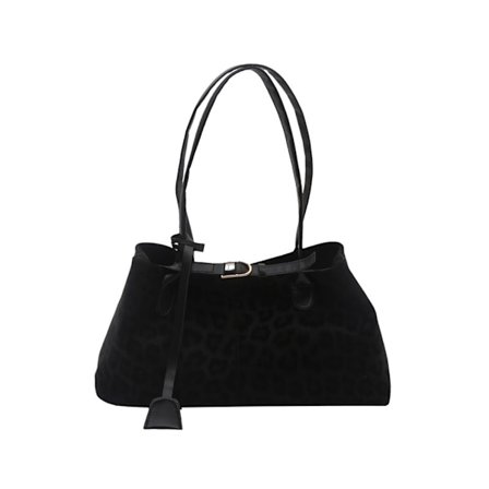 Svart retro mote leopardtrykk håndveske, stor kapasitet skulderveske, jobb pendling armhuleveske