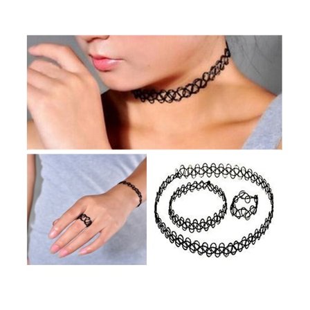 Trendy Stretch Choker Set Ring, armbånd og halskæde