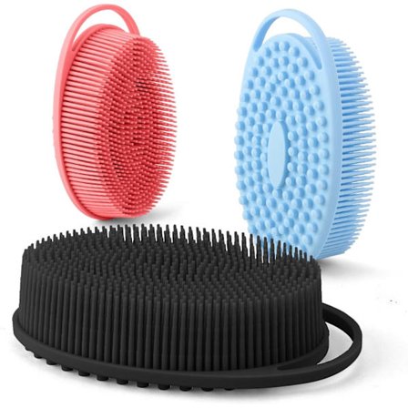 Silikone Kropsskrubber 3-pak - Blød Eksfolierende Loofah til Bad & Brusebad, 2-i-1 Kropssæbe & Shampoo Børste til Mænd/Kvinder, Skånsom Sk