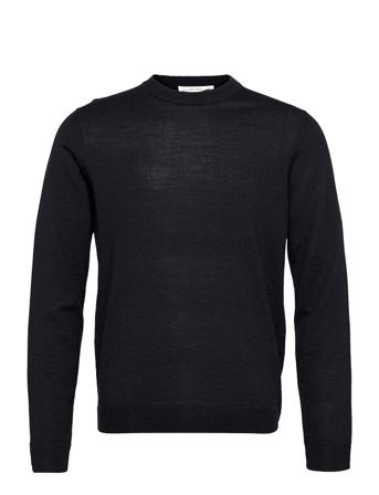 Beckett Classic Merino Jumper Strikkegenser M. Rund Krage Blå Wood Wood