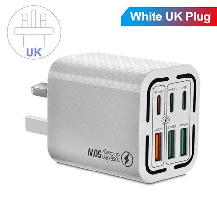 50W USB C-kontakt Snabbladdning 6-Port Multi USB-laddare Snabbladdningskontakt