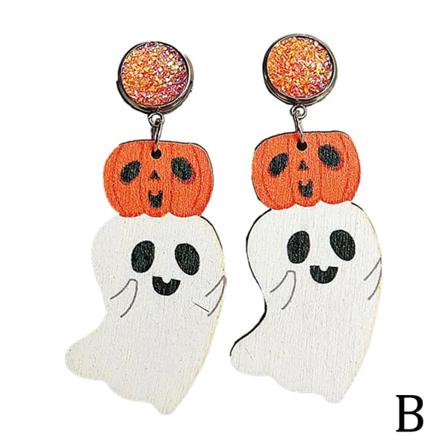 Halloween Söt Spöke Pumpa Örhänge, Tecknad Trä Halloween Da